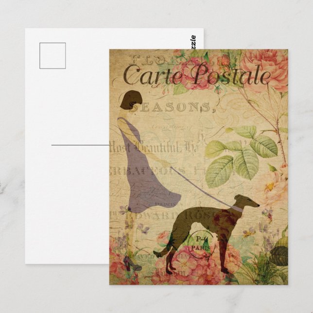 Vintag Girl & Greyhound Postkarte (Vorne/Hinten)