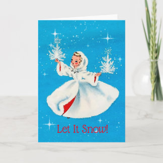 Vintag Girl Let It Snow Weihnachtskarte Karte