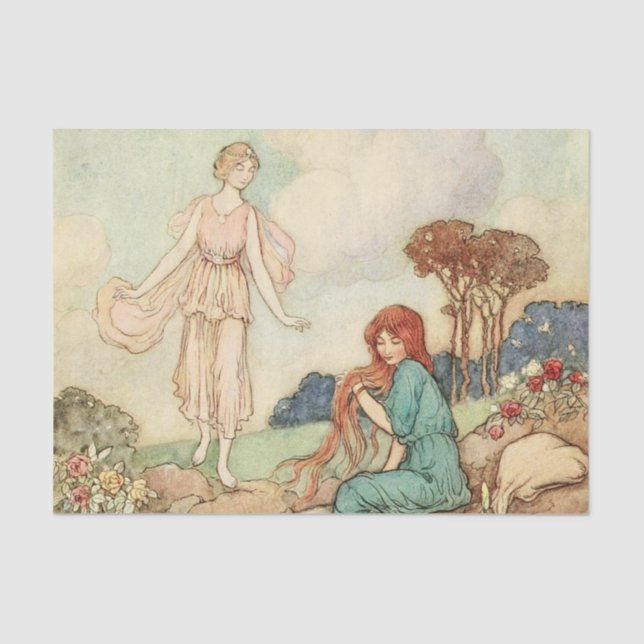 Vintag Girls Red Hair Princess Decoupage Seidenpapier (Vorderseite)