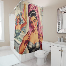 Vintag Girls Shower Illustration Duschvorhang