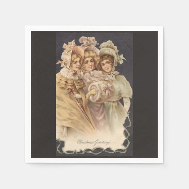 Vintag Girls Viktorianisches Weihnachtsbuch Napkin Serviette (Vorderseite)