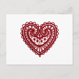 Vintag Girly Red Lace Heart Postkarte
