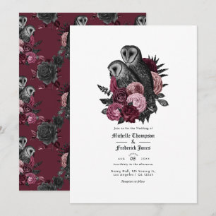 Vintag Glam Burgundy Owls Gothic Wedding Einladung