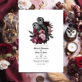 Vintag Glam Burgundy Owls Gothic Wedding QR Code Einladung