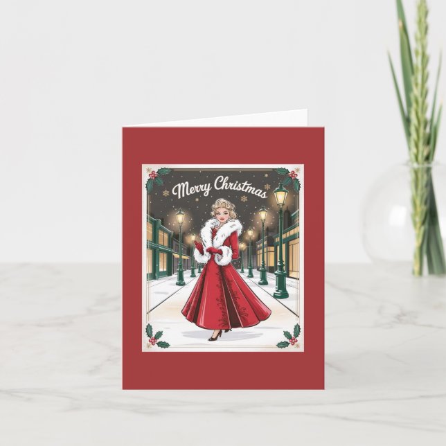 Vintag Glam Christmas - Elegante Dame in Red Karte (Vorderseite)