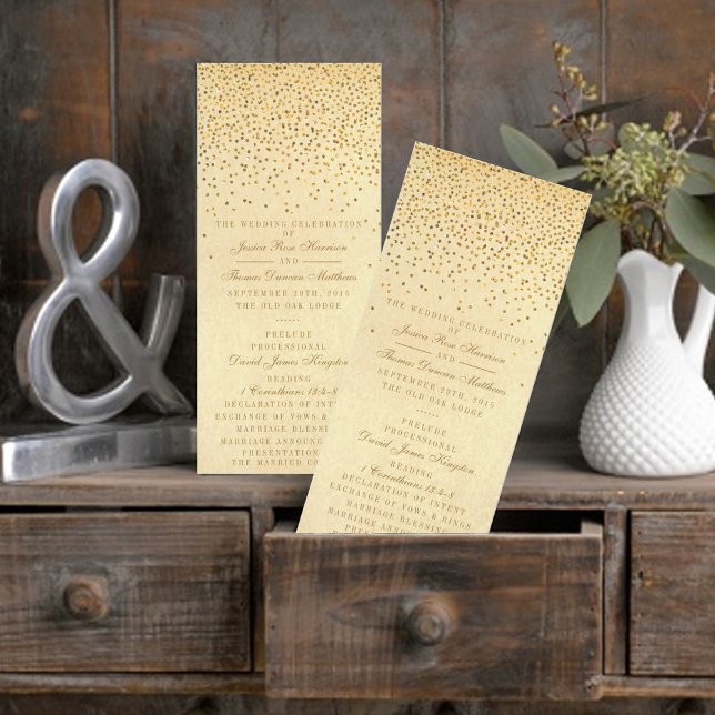 Vintag Glam Gold Confetti Wedding Program Werbekarte (Von Creator hochgeladen)