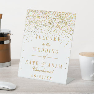 Vintag Glam Gold Confetti Wedding Willkommen Sockelschild