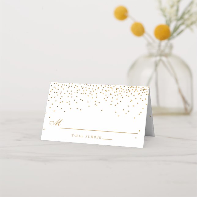 Vintag Glam Gold Confetti White Wedding Platzkarte (Vorderseite)