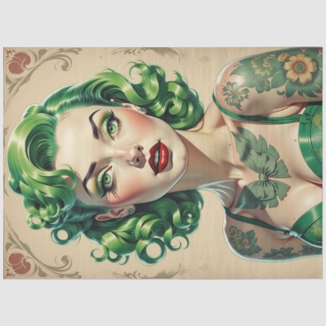 Vintag Glam Green Emerald Button Up Decoupage Seidenpapier (Vorderseite)