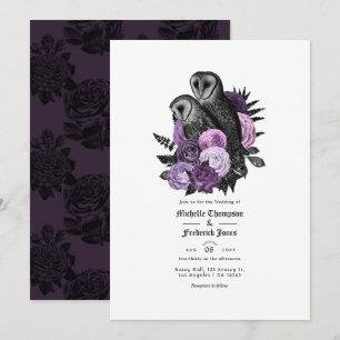 Vintag Glam Lila Owls Gothic Wedding Einladung
