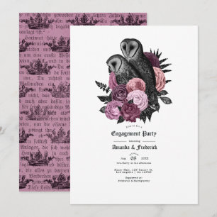 Vintag Glam Mauve Owls Gothic Engagement Party Einladung