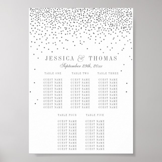 Vintag Glam Silver Confetti Hochzeitstabelle Poster (Vorne)