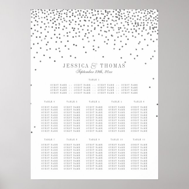 Vintag Glam Silver Confetti Hochzeitstabelle Poster (Vorne)