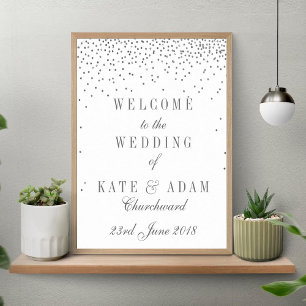 Vintag Glam Silver Confetti Wedding Begrüßungszeic Poster
