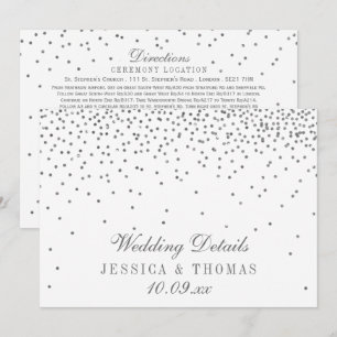 Vintag Glam Silver Confetti Wedding Detail Cards Einladung
