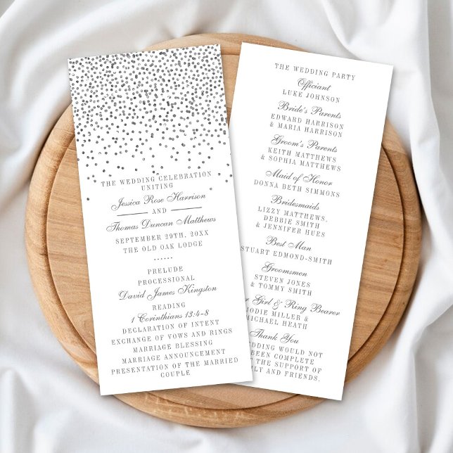 Vintag Glam Silver Confetti Wedding Program Cards Werbekarte (Von Creator hochgeladen)