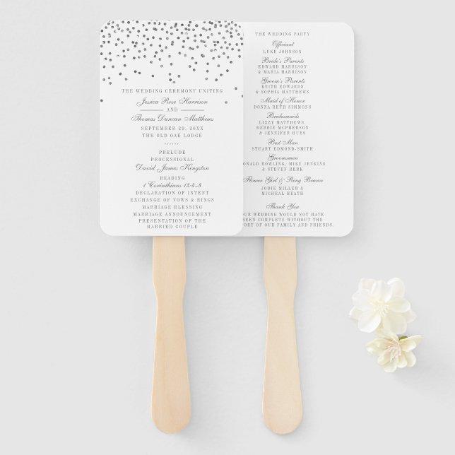 Vintag Glam Silver Confetti Wedding Program Fächer (Vorne und Hinten)