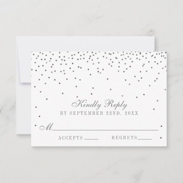 Vintag Glam Silver Confetti Wedding RSVP Cards (Vorderseite)