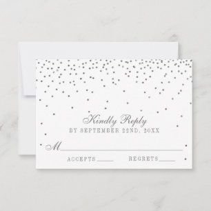 Vintag Glam Silver Confetti Wedding RSVP Cards Karte