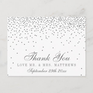 Vintag Glam Silver Confetti Wedding Vielen Dank Postkarte