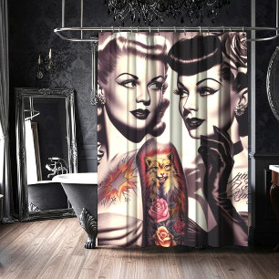 Vintag Glam Tattoo Pinups Duschvorhang