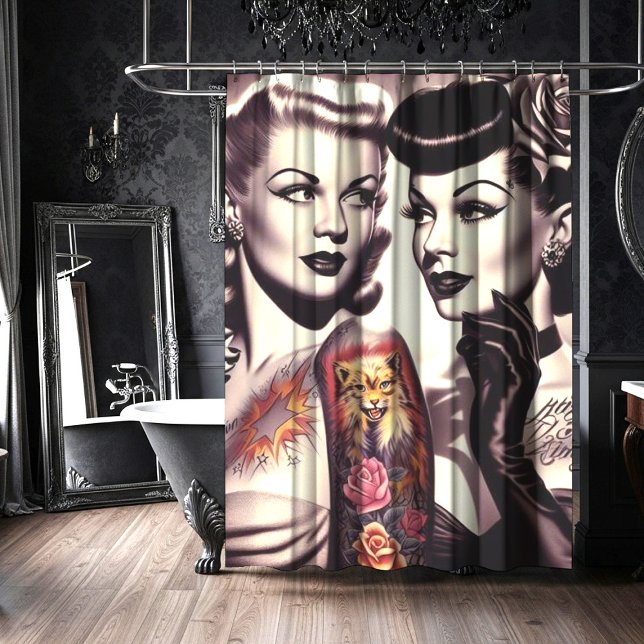 Vintag Glam Tattoo Pinups Duschvorhang (Von Creator hochgeladen)