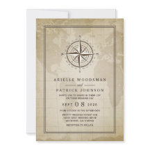 Vintag Globe Nautical Compass Hochzeitseinladungen