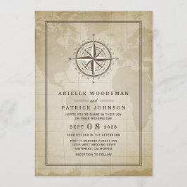 Vintag Globe Nautical Compass Hochzeitseinladungen Einladung