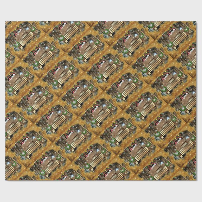 Vintag GMC Truck Frosty the Snowman Weihnachtslauf Geschenkpapier (Flach)