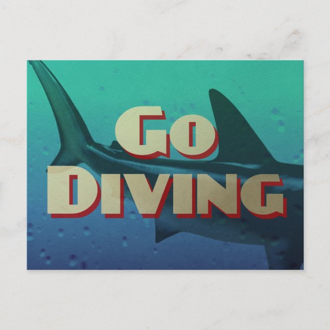 Vintag Go Diving Scuba Postkarte (Vorderseite)