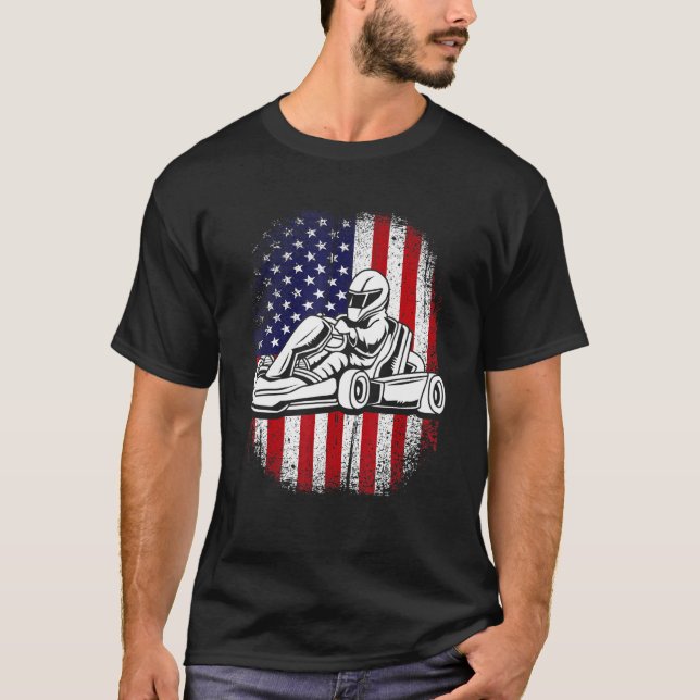Vintag Go Kart American Flag T-Shirt (Vorderseite)