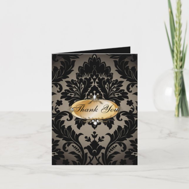Vintag Gold Black Damask Hochzeit danke (Vorderseite)
