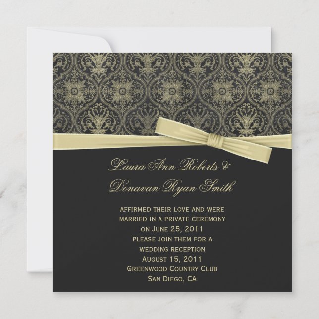 Vintag Gold Black Damask Post Wedding Einladung (Vorderseite)