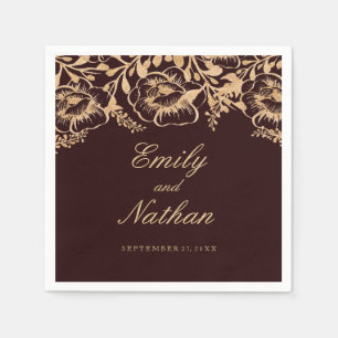 Vintag Gold Burgund Floral Wedding Napkin Serviette