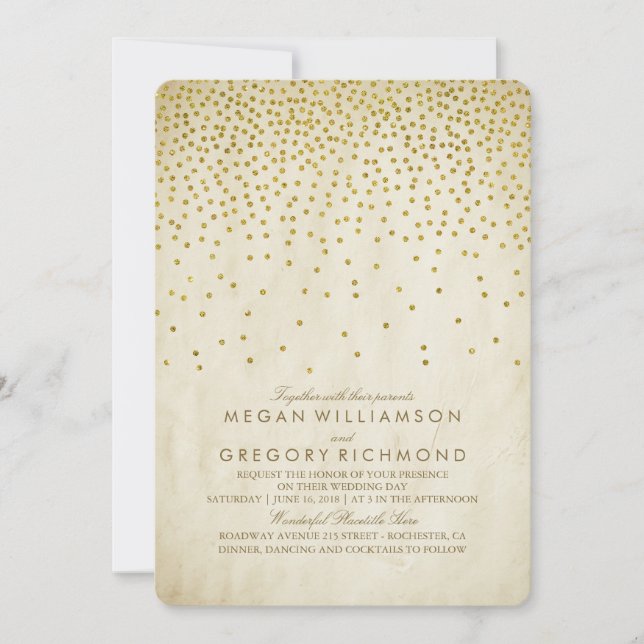 Vintag Gold Confetti Wedding Einladung (Vorderseite)