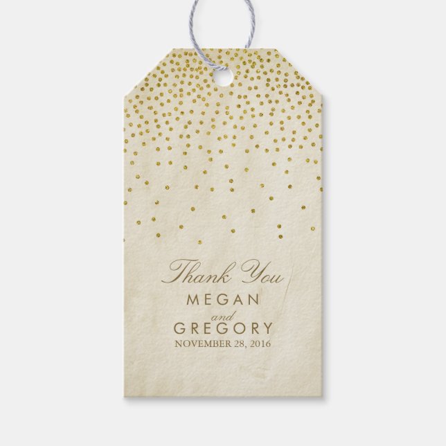 Vintag Gold Confetti Wedding Geschenkanhänger (Vorderseite)