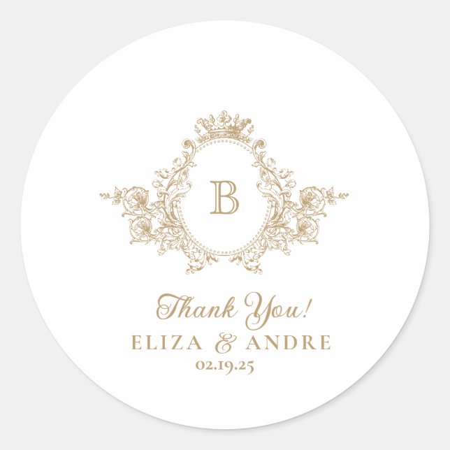 Vintag Gold Custom Monogram Wappen Wedding Sticker (Vorderseite)