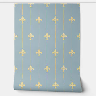 Vintag Gold Fleur-de-Lis Dusky Blue Tapete