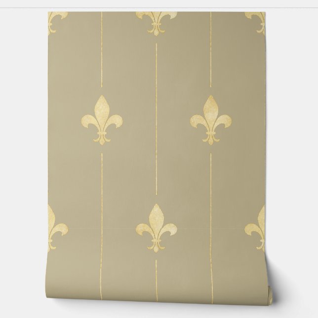 Vintag Gold Fleur-de-Lis Latte Tapete (Abrollen)