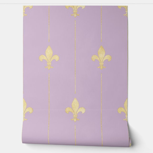 Vintag Gold Fleur-de-Lis Lilac Tapete (Abrollen)