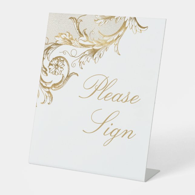 Vintag Gold Floral Damask Wedbook Sockelschild (Vorderseite)