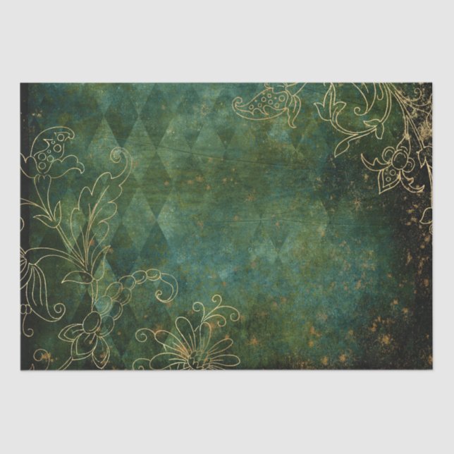 Vintag Gold Floral Grunge Harlequin Damask Seidenpapier (Vorderseite)