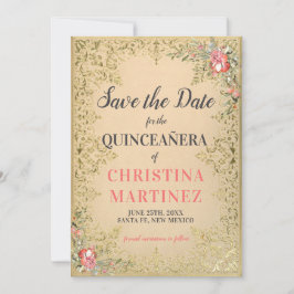 Vintag Gold Floral Quinceañera Begrüßungsgarten Save The Date