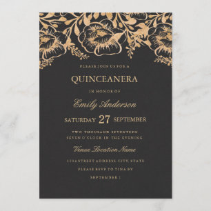 Vintag Gold Floral Quinceanera Einladung