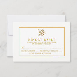 Vintag Gold Glitzer Butterfly Wedding RSVP