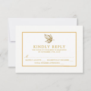 Vintag Gold Glitzer Butterfly Wedding RSVP Karte