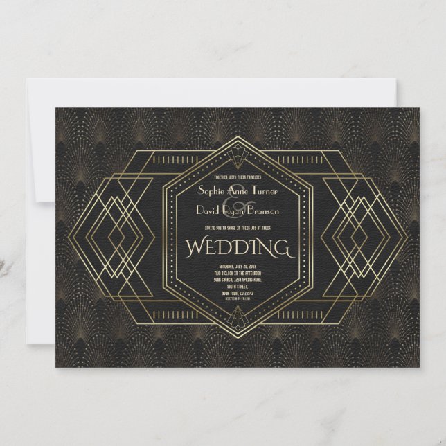 Vintag Gold Great Gatsby Wedding Einladung (Vorderseite)