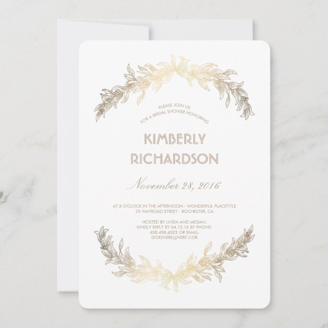 Vintag Gold Laurel Wreath Brautparty Einladung (Vorderseite)