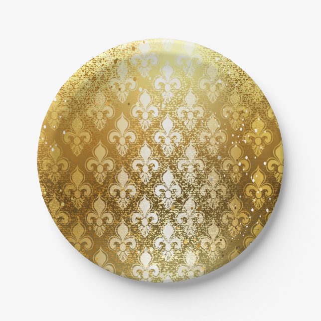 Vintag, Gold, Lilie, Antike, Vintag, Chic, Spaß Pappteller (Vorderseite)