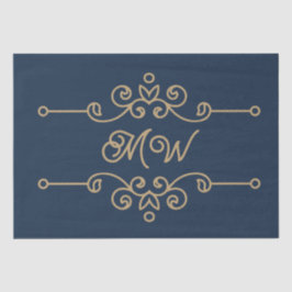 Vintag Gold & Navy Blue Blühte Monogram Luxury Seidenpapier